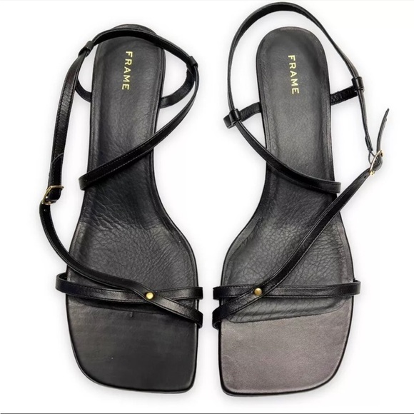 Frame Denim Shoes - Frame Le Braxton Strappy Leather Black Sandal Square Toe Women EUR 39.5 US 9